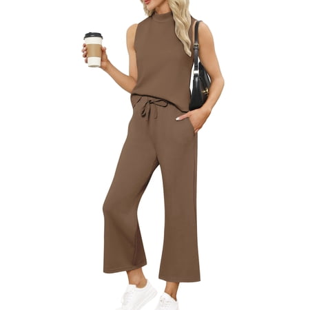 UVN Outfit Sets for Women Summer Sleeveless Tops And Pants Sweatsuits Casual 2 Piece Tracksuit Lounge Set