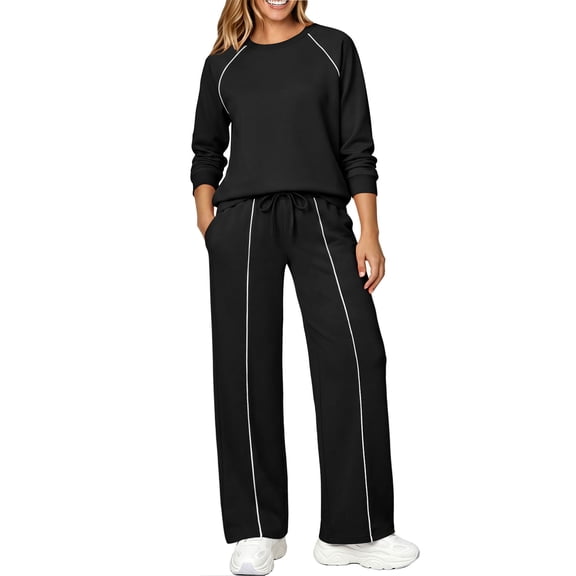 UVN Outfits Sets for Women Two Piece Sweatshirts Lounge Sets Long Sleeve Tops and Wide Leg Pants Fall Casual Tracksuit Matching Sets with Pockets