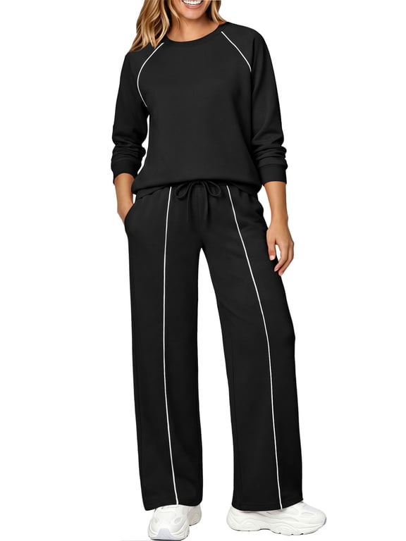 Outfits Sets for Women Two Piece Sweatshirts Lounge Sets Long Sleeve Tops and Wide Leg Pants Fall Casual Tracksuit Matching Sets with Pockets