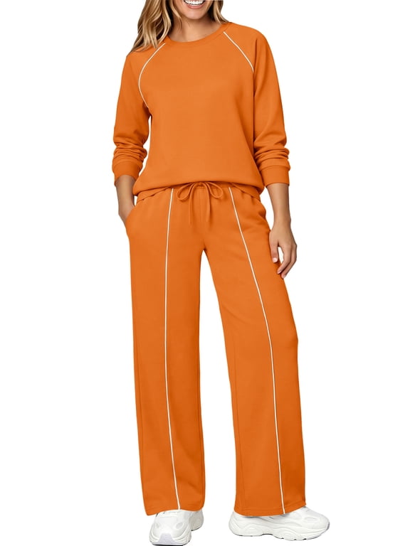 Outfits Sets for Women Two Piece Sweatshirts Lounge Sets Long Sleeve Tops and Wide Leg Pants Fall Casual Tracksuit Matching Sets with Pockets