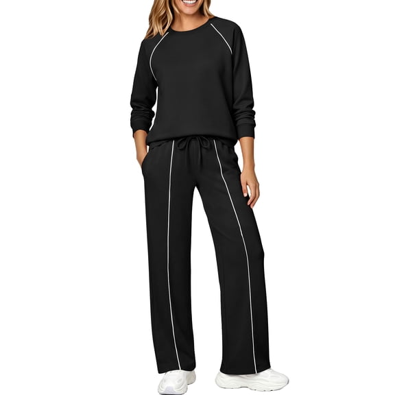 UVN Outfits Sets for Women Two Piece Sweatshirts Lounge Sets Long Sleeve Tops and Wide Leg Pants Fall Casual Tracksuit Matching Sets with Pockets