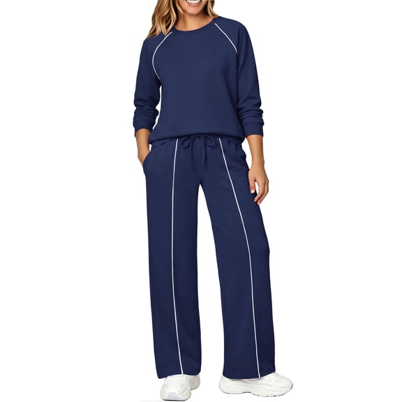 UVN Outfits Sets for Women Two Piece Sweatshirts Lounge Sets Long Sleeve Tops and Wide Leg Pants Fall Casual Tracksuit Matching Sets with Pockets
