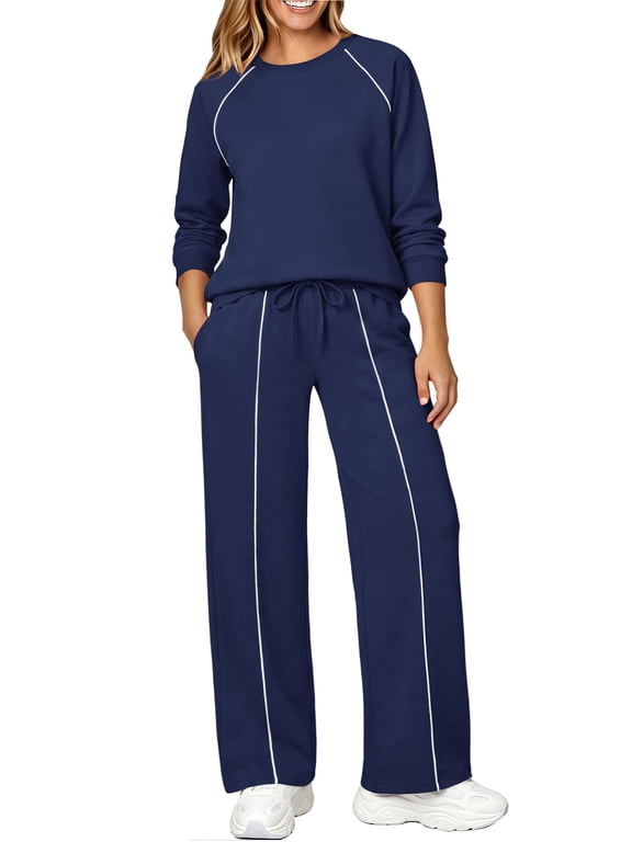 Outfits Sets for Women Two Piece Sweatshirts Lounge Sets Long Sleeve Tops and Wide Leg Pants Fall Casual Tracksuit Matching Sets with Pockets