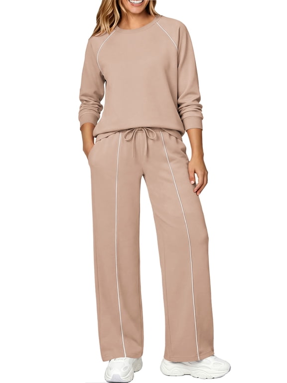 Outfits Sets for Women Two Piece Sweatshirts Lounge Sets Long Sleeve Tops and Wide Leg Pants Fall Casual Tracksuit Matching Sets with Pockets