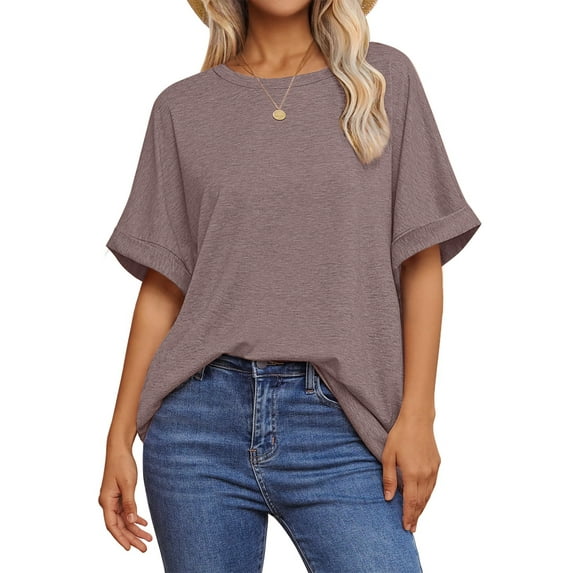 UVN Oversized T Shirt for Women Summer Casual Short Sleeve Tee Ladies Loose Crewneck Tops