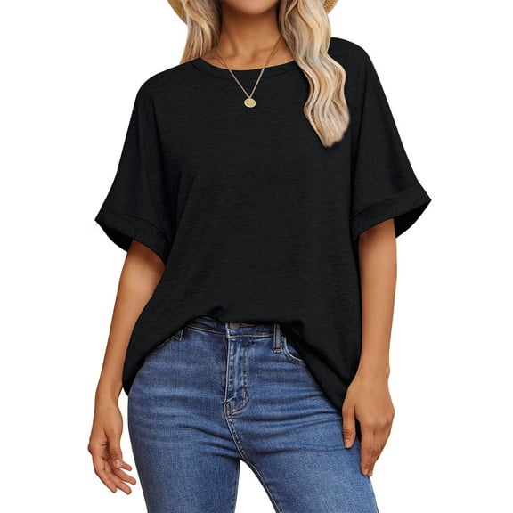 UVN Oversized T Shirt for Women Summer Casual Short Sleeve Tee Ladies Loose Crewneck Tops