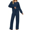thumbnail image 1 of UVN Pajama Sets for Women Long Sleeve Lounge Set Ribbed Knit Sleepwear 2 Piece Pjs Soft Loungewear with Pockets, 1 of 8
