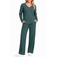 thumbnail image 1 of UVN Outfit Sets for Women Two Piece Sets Winter Casual Long Sleeve Tops and Long Pants Lounge Sets Ribbed Knit Pajama Sets with Pockets, 1 of 11