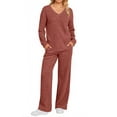 thumbnail image 1 of UVN Outfit Sets for Women Two Piece Sets Winter Casual Long Sleeve Tops and Long Pants Lounge Sets Ribbed Knit Pajama Sets with Pockets, 1 of 9