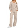 thumbnail image 1 of UVN Outfit Sets for Women Two Piece Sets Winter Casual Long Sleeve Tops and Long Pants Lounge Sets Ribbed Knit Pajama Sets with Pockets, 1 of 9