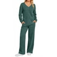 thumbnail image 1 of UVN Outfit Sets for Women Two Piece Sets Winter Casual Long Sleeve Tops and Long Pants Lounge Sets Ribbed Knit Pajama Sets with Pockets, 1 of 9