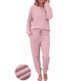 thumbnail image 1 of UVN Pajama Sets for Women Waffle Knit Lounge Sets Long Sleeve Henley Shirts and Long Pants Sleepwear 2 Piece Pjs Soft Comfy Loungewear with Pockets, 1 of 12