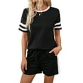thumbnail image 1 of Shine Up Casual Outfit Sets for Women 2 Piece Loungewear Summer Tshirt Shorts Sets Stripe Tracksuits, 1 of 5