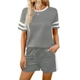 thumbnail image 1 of Shine Up Casual Outfit Sets for Women 2 Piece Loungewear Summer Tshirt Shorts Sets Stripe Tracksuits, 1 of 5