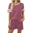 thumbnail image 1 of Shine Up Casual Outfit Sets for Women 2 Piece Loungewear Summer Tshirt Shorts Sets Stripe Tracksuits, 1 of 5