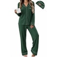 thumbnail image 1 of UVN Fall Pajama Set for Women Embroidered Floral Button Up Tops with Drawstring Pocket Pants Ladies Casual Lounge Set, 1 of 9
