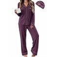 thumbnail image 1 of UVN Fall Pajama Set for Women Embroidered Floral Button Up Tops with Drawstring Pocket Pants Ladies Casual Lounge Set, 1 of 9