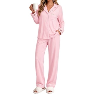 UVN Pajama for Women Embroidered Floral Button Up Sleepwear with Drawstring Pocket Pants Ladies Casual Lounge Set