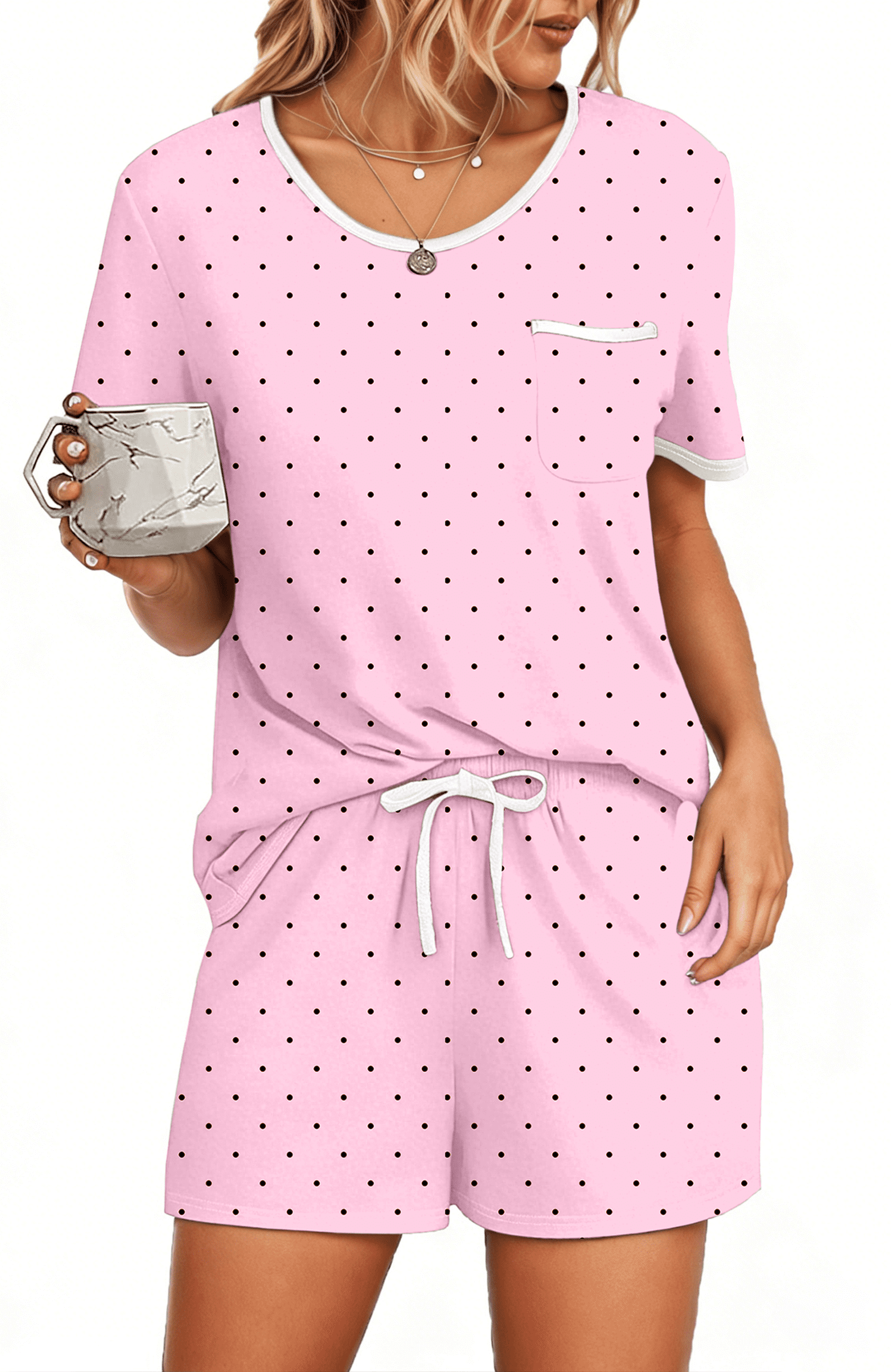 Pajamas Sets for Women 2 Piece Lounge Set Short Sleeve Tops and Shorts Soft Pj Set Sleepwear Loungewear