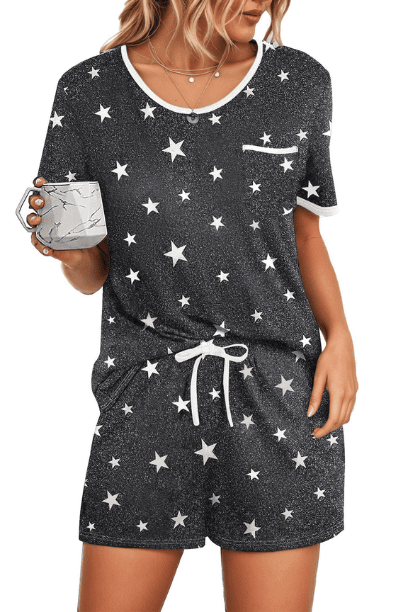 Pajamas Sets for Women 2 Piece Lounge Set Short Sleeve Tops and Shorts Soft Pj Set Sleepwear Loungewear
