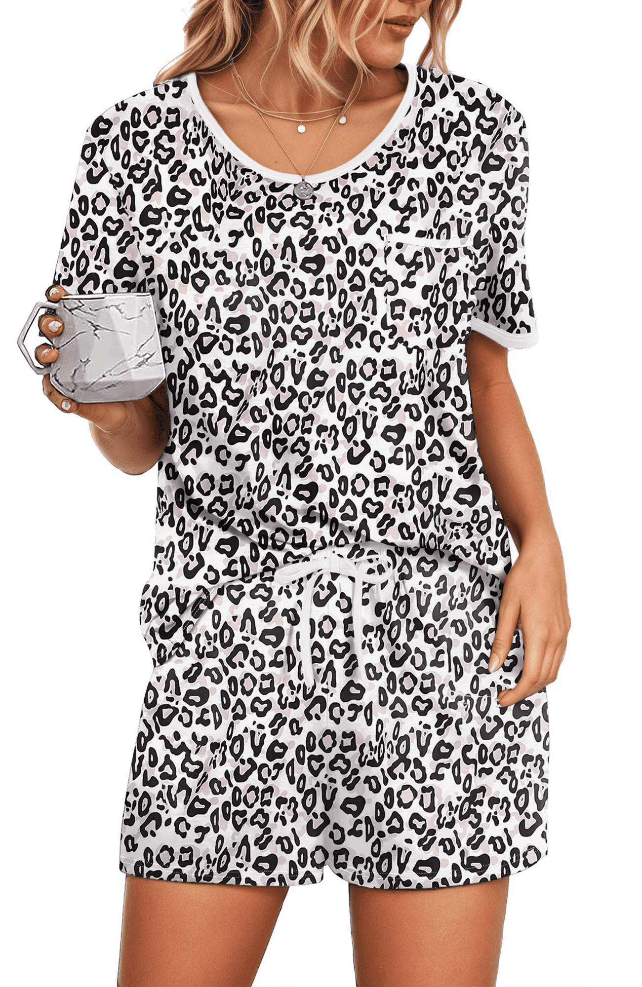 Pajamas Sets for Women 2 Piece Lounge Set Short Sleeve Tops and Shorts Soft Pj Set Sleepwear Loungewear