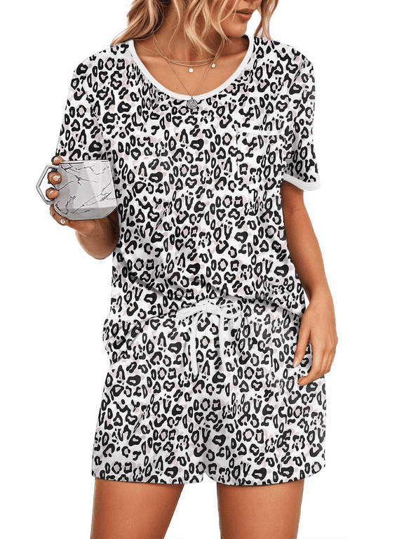 Pajamas Sets for Women 2 Piece Lounge Set Short Sleeve Tops and Shorts Soft Pj Set Sleepwear Loungewear