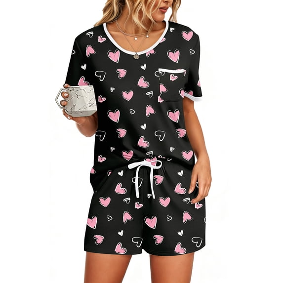 UVN Pajamas Sets for Women 2 Piece Lounge Set Short Sleeve Tops and Shorts Soft Pj Set Sleepwear Loungewear