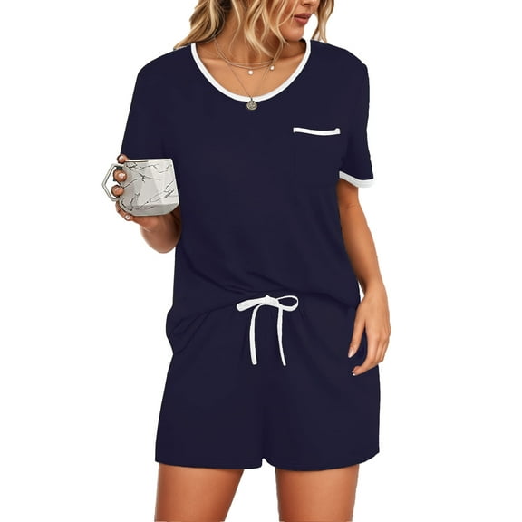 UVN Pajamas Sets for Women 2 Piece Lounge Set Short Sleeve Tops and Shorts Soft Pj Set Sleepwear Loungewear