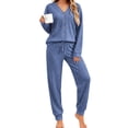thumbnail image 1 of UVN Pajamas Sets for Women Long Sleeve Button Down Tops and Pants 2 Piece Outfit Fall Sleepwear Pjs Lounge Sets with Pockets, 1 of 10