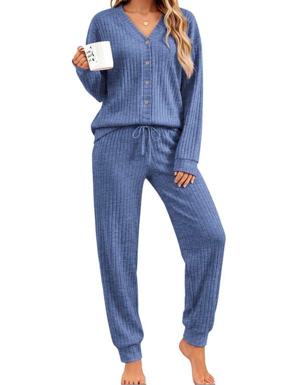 Pajamas Sets for Women Long Sleeve Button Down Tops and Pants 2 Piece Outfit Fall Sleepwear Pjs Lounge Sets with Pockets