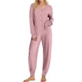 thumbnail image 1 of UVN Pajamas Sets for Women Long Sleeve Button Down Tops and Pants 2 Piece Outfit Fall Sleepwear Pjs Lounge Sets with Pockets, 1 of 9