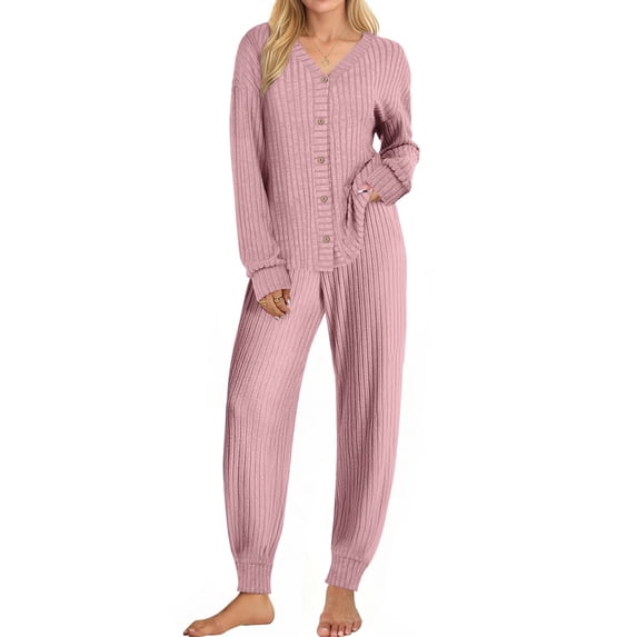 UVN Pajamas Sets for Women Long Sleeve Button Down Tops and Pants 2 Piece Outfit Fall Sleepwear Pjs Lounge Sets with Pockets