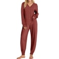 thumbnail image 1 of UVN Pajamas Sets for Women Long Sleeve Button Down Tops and Pants 2 Piece Outfit Fall Sleepwear Pjs Lounge Sets with Pockets, 1 of 9