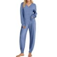 thumbnail image 1 of UVN Pajamas Sets for Women Long Sleeve Button Down Tops and Pants 2 Piece Outfit Fall Sleepwear Pjs Lounge Sets with Pockets, 1 of 9