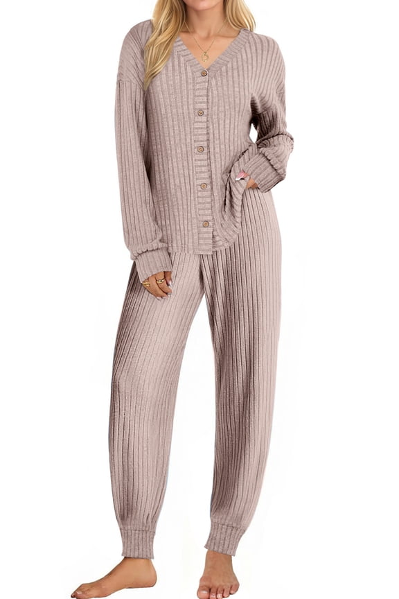 Pajamas Sets for Women Long Sleeve Button Down Tops and Pants 2 Piece Outfit Fall Sleepwear Pjs Lounge Sets with Pockets