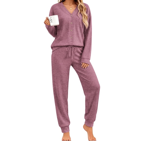 UVN Pajamas Sets for Women Long Sleeve Button Down Tops and Pants 2 Piece Outfit Fall Sleepwear Pjs Lounge Sets with Pockets