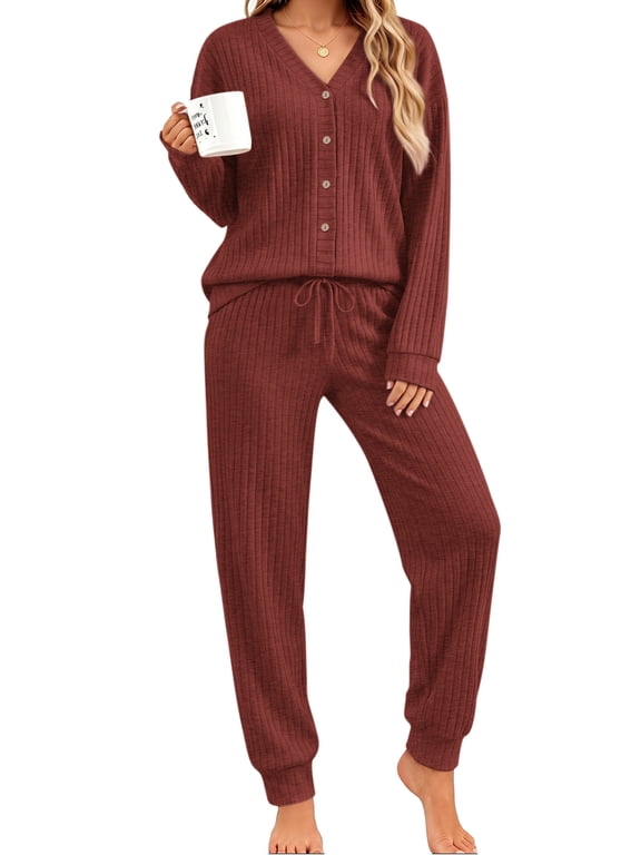 Pajamas Sets for Women Long Sleeve Button Down Tops and Pants 2 Piece Outfit Fall Sleepwear Pjs Lounge Sets with Pockets