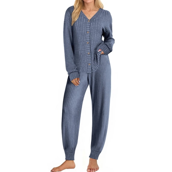 UVN Pajamas Sets for Women Long Sleeve Button Down Tops and Pants 2 Piece Outfit Fall Sleepwear Pjs Lounge Sets with Pockets
