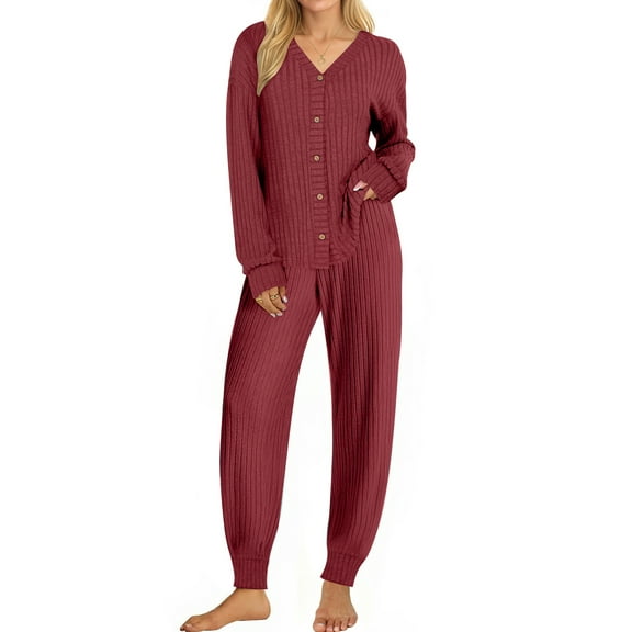 UVN Pajamas Sets for Women Long Sleeve Button Down Tops and Pants 2 Piece Outfit Fall Sleepwear Pjs Lounge Sets with Pockets