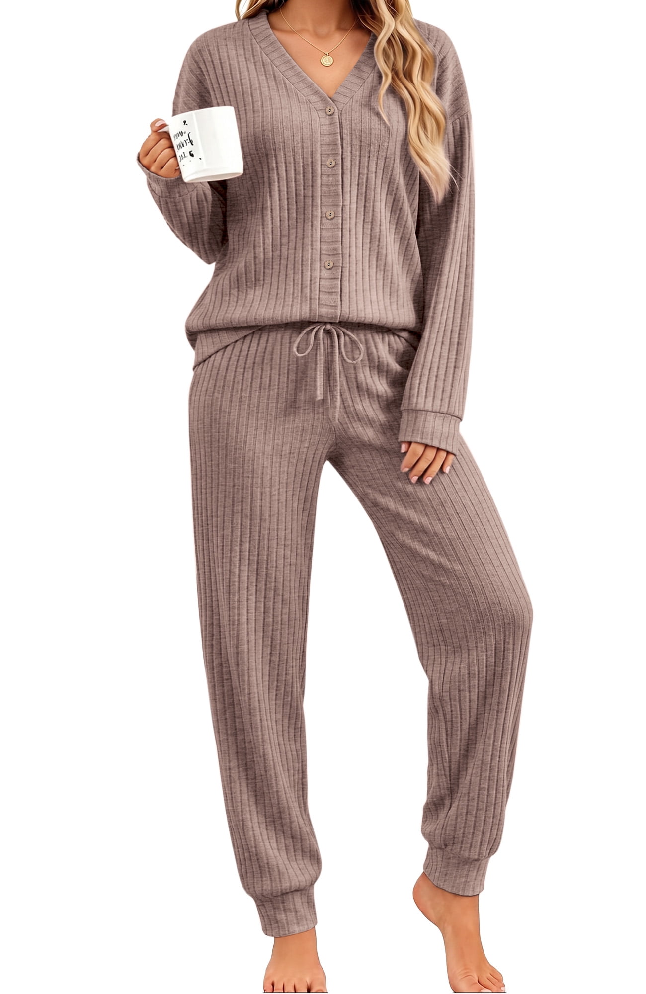 UVN Pajamas Sets for Women Long Sleeve Button Down Tops and Pants 2 Piece Outfit Fall Sleepwear Pjs Lounge Sets with Pockets