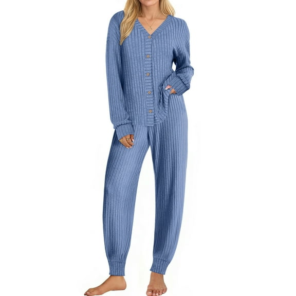 UVN Pajamas Sets for Women Long Sleeve Button Down Tops and Pants 2 Piece Outfit Fall Sleepwear Pjs Lounge Sets with Pockets