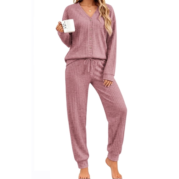 UVN Pajamas Sets for Women Long Sleeve Button Down Tops and Pants 2 Piece Outfit Fall Sleepwear Pjs Lounge Sets with Pockets