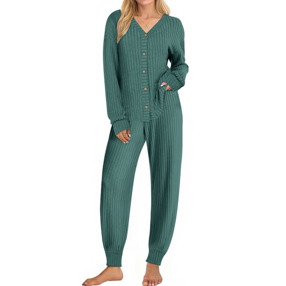 UVN Pajamas Sets for Women Long Sleeve Button Down Tops and Pants 2 Piece Outfit Fall Sleepwear Pjs Lounge Sets with Pockets