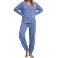 thumbnail image 1 of UVN Pajamas Sets for Women Long Sleeve Henley Neck Tops and Pants 2 Piece Outfits Fall Winter Casual Sleepwear Pjs Lounge Sets, 1 of 10