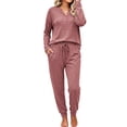 thumbnail image 1 of UVN Pajamas Sets for Women Long Sleeve Henley Neck Tops and Pants 2 Piece Outfits Fall Winter Casual Sleepwear Pjs Lounge Sets, 1 of 10