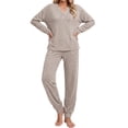 thumbnail image 1 of UVN Pajamas Sets for Women Long Sleeve Henley Neck Tops and Pants 2 Piece Outfits Fall Winter Casual Sleepwear Pjs Lounge Sets, 1 of 10