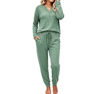 UVN Pajamas Sets for Women Long Sleeve Henley Neck Tops and Pants 2 Piece Outfits Fall Winter Casual Sleepwear Pjs Lounge Sets