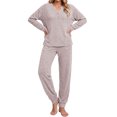 thumbnail image 1 of UVN Pajamas Sets for Women Long Sleeve Henley Neck Tops and Pants 2 Piece Outfits Fall Winter Casual Sleepwear Pjs Lounge Sets, 1 of 10