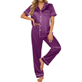 thumbnail image 1 of UVN Pajamas Sets for Women Short Sleeve Button Down Tops And Pants Sleepwear Soft Silk Satin Pjs Loungewear 2 Piece Outfit, 1 of 8