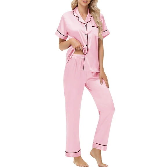 UVN Pajamas Sets for Women Short Sleeve Button Down Tops And Pants Sleepwear Soft Silk Satin Pjs Loungewear 2 Piece Outfit
